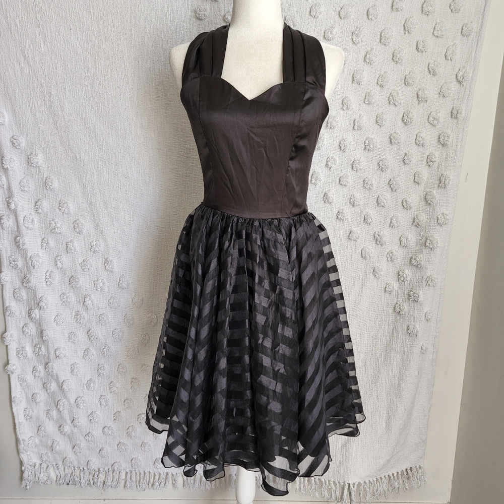 Queen of Heartz Black Haulter dress with Striped Skirt